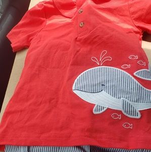Red collard shirt with matching shorts